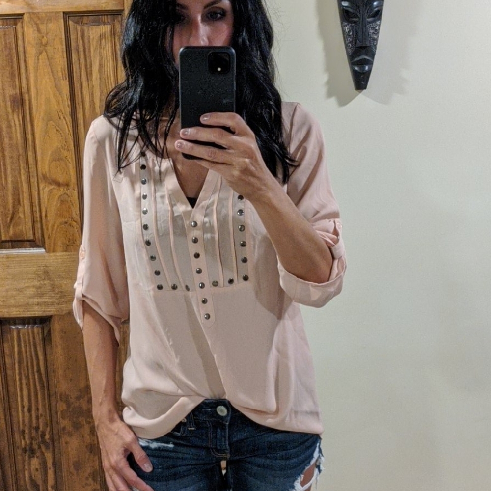 Pale pink studded blouse